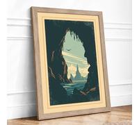 Cave View at Horizon Vintage Framed Wall Art Print A3 Oak
