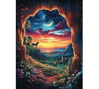 Cave View of A Magical Sunset 300 Piece Jigsaw Puzzle for Adults Teens Scenery Science Fiction Study Break Relaxation Brain Exercise Colourful Design Great Gift for Students 300 PCS