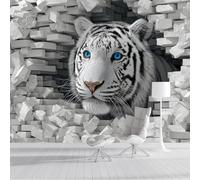 Cave White Tiger Photo Wallpaper Wildlife Wall Mural Silk Wall Décor Art Poster Picture Design for Living Room Bedroom Dorm Décor 350x256cm, Light Gray