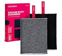 CAVEEM Exfoliating Body Scrubber, Large Bath and Body Scrub Buffer, Dual Texture Body Exfoliator for Remove Dead Skin, Soft and Rough Lightweight Square Sponge for Shower (2 Pack)