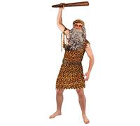 CAVEMAN FANCY DRESS COSTUME WITH INFLATABLE CAVEMEN CLUB DELUXE CAVE MAN LEOPARD PRINT TUNIC + HEADBAND + ARMBAND + BROWN WIG WITH BEARD (MEDIUM)