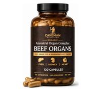 CAVEMAN NUTRITION Grass Fed Beef Organs Supplement - 120 Capsules Organic Ancestral Organ Complex with Liver, Heart & Kidney - 100% Grass Fed & Regeneratively Farmed - No Hormones, Antibiotics or GMOs