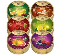 Cavendish & Harvey Hard Candy Drops Set, 6 Flavours, 175-200g Tins, Tropical Fruit, Sour Cherry, Cola, Sour Lemon, Wild Berry, Mixed Fruit