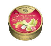Cavendish & Harvey | Lychee & Melon Filled Hard Candy Drops | 175g 6 ounce Tin