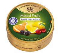 Cavendish & Harvey Sugar Free Mixed Fruit Drops Premium Hard Boiled Candy Travel Tins 175g (Pack of 9)
