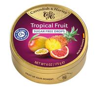 Cavendish & Harvey Sugar Free Tropical Fruit Drops Premium Hard Boiled Candy Travel Tins 175g (Pack of 9)