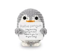 CAVERZ Pocket Hug Penguin - Hand Crocheted Motivational Gift with 'Ich Glaub an Dich!' Card | Cute Lucky Charm for Career Beginners, Students & Self-Doubters | Mini Penguin for Mental Strength