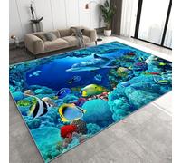 Caves Dolphins Short Pile Area Rug 50x80 cm Ocean Tropical Fish Coral Reefs Machine Washable Flannel Rug Slip Breathable Carpet for Bathroom Bedroom Kitchen Hallway Q-280