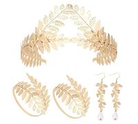 CAVETEE 5 Pieces Goddess Costume Accessories Set, Grecian Goddess Leaf Laurel Crown Upper Arm cuff Bracelet Band Earrings Jewelry Set for Women