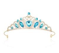 CAVETEE Crown and Tiara for Women, Princess Tiara Heart Crown Happy Birthday Decorations for Party Pageant Hair Accessory, Blue, One Size