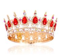 CAVETEE Crystal Tiaras and Crowns for Women Full Round Queen Crown for Women Bridal Wedding Prom Birthday Princess Hair Headbands Birthday Decorations Birthday Crown Cake Topper(Red and Gold)