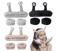 CAVETEE Headband for Washing Face, Cute Snail Spa Hair Bands, Spa Headband 9pcs Skincare Headband with Wristband Elastic Headband Hair Accessories for Women