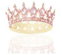 CAVETEE Pink Crown for Women, Full Round Queen Crown Birthday Queen Princess Tiara Party Decorations for Women Costume Party Hair Accessories