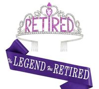 CAVETEE Retirement Party Decorations for Women, The Legend Has Retired Sash and Tiara/Crown Set for Women Retirement Party Supplies, Gifts, Favors (Silver&Purple, onesizw)
