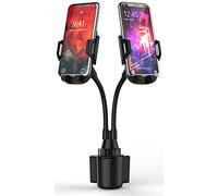 CAVIANA Dual Phone Holder for Car Cup Holder - Long Flexible Neck, 360° Rotatable Car Phone Mount - Adjustable Cell Phone Cup Holder, Universal Size Fits 2 iPhone, Samsung, GPS and More (Cradle)