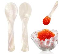 Caviar Spoons Mother of Pearl Spoons - 2PCS Handcrafted Caviar & Salt Spoon, Hand Craft Shell Spoon with W Round Handle for Preserving Taste, Elegant for Coffee, Ice Cream & Dining