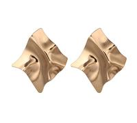 CAVIEA Creative Irregular Texture Square Large Stud Earrings for Women- Modern Geometric Design in Gold and Silver - Unique Mirror-Inspired Fashion No Piercing Earrings Statement Jewelry, L, Zinc, No