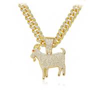 CAVIEA Iced Out Goat Animal Necklace for Men,13mm Bling Cuban Link Chain with Rhinestone Pendant, Hip Hop Rapper Jewelry,Gold Tone Statement Necklace