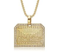 CAVIEA Men's Necklace Stainless Steel Chain 14K Gold Plated Pendant Necklace Religious Charm Iced-out Bling Necklace Punk Fashion Rocker Cool Biker Male Jewelry for Women Unisex