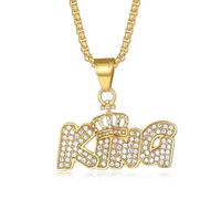 CAVIEA Men's Necklace Stainless Steel Chain 14K Gold Plated Pendant Necklace Religious Charm Iced-out Bling Necklace Punk Fashion Rocker Cool Biker Male Jewelry for Women Unisex, Rhinestone, Cubic