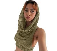 Caviotess Women Knitted Hoodie Sweater Vest Sexy Sleeveless Hollow Out Hooded Crop Top Streetwear Rave Oufit, Olive Green, Small