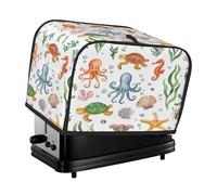 Cavizow Colored Sea Animal Turtle Starfish Octopus Toaster Cover 2 Slice Wide Slot Dustproof Waterproof Kitchen Appliance Covers with Hanging Loop Bread Baker Toaster Protector