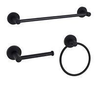 Cavoli Black Bathroom Hardware Set Wall Mounted,24'' Towel Bar Adjustable,Toilet Paper Holder,Towel Ring,3-Piece Lavatory Shower Set with Gift Box,Black