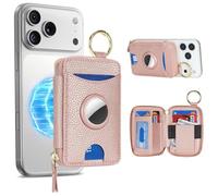 Cavor Compatible with MagSafe Wallet with Airtag Holder, Magnetic Airtag Wallet for iPhone 17/16/15/14/13/12 Series, Magnetic Phone Card Holder with Stand and Keychain Ring-Rose gold