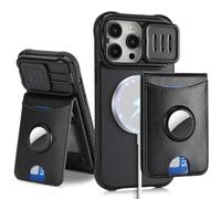 Cavor for iPhone 13 Pro Max / 12 Pro Max Wallet Case with Card Holder AirTag Holder, Compatible with Magsafe Detachable 2-in-1 Magnetic Wallet Phone Case with Stand for Women Men-Black