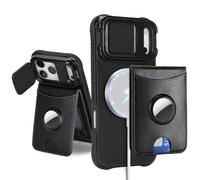 Cavor for iPhone 17 Pro Max Wallet Case with Card Holder AirTag Holder, Compatible with Magsafe Detachable 2-in-1 Magnetic Wallet Phone Case with Stand for Women Men-Black