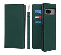 Cavor Google Pixel 7A Case,Flip Genuine Leather Wallet Case,[3 Card Slots][Magnetic Closure][RFID-Blocking][Mit Lanyard],Protective Phone Case Cover for Google Pixel 7A - Dark Green