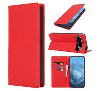 Cavor Google Pixel 9 Pro XL Case,Flip Genuine Leather Wallet Case,[3 Card Slots][Magnetic][RFID-Blocking][Mit Lanyard],Phone Case for Google Pixel 9 Pro XL - Red