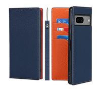 Cavor Phone Case compatible with Google Pixel 7A,Flip Genuine Leather Wallet Case,[3 Card Holders][Magnetic][RFID-Blocking][Mit Lanyard],Protective Case Cover - Dark Blue