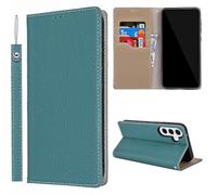 Cavor Phone Case compatible with Samsung Galaxy S25 Case,Genuine Leather Flip Wallet Case,[3 Card Holders][Magnetic][RFID-Blocking][Lanyard],Protective Cover Case - Sky Blue