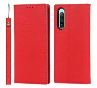 Cavor Phone Case Sony Xperia 10 IV,Genuine Leather Flip Wallet Case,[3 Card Slots][Magnetic Closure][RFID-Blocking],Protective Case Cover for Sony Xperia 10 IV - Red