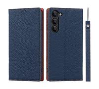 Cavor Samsung S23 Case,Genuine Leather Flip Wallet Case,[3 Card Holders][Magnetic][RFID-Blocking][Lanyard],Protective Cover Phone Case for Samsung Galaxy S23 - Dark Blue