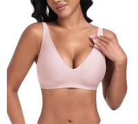 Cavotor Deep V Wireless Bra for Women Comfortable Bras Without Underwire for Large Breasts Strong Support Push Up Seamless Soft Bra Padded Smooth Bralette with Extra Extender (Pink,M)