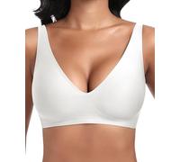 Cavotor Deep V Wireless Bras for Women Comfort Support Seamless Soft Padded Jelly Bra for Small and Large Breasts Smooth Bralette with Extra Extender (White,S)