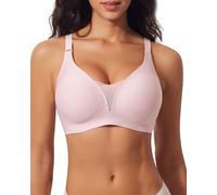 Cavotor Jelly Bras for Women Non Wired Comfort Support Gel Bra Seamless Lace Wireless T Shirt Soft Push Up Bralettes with Extender ((Deep V) Pink,S)