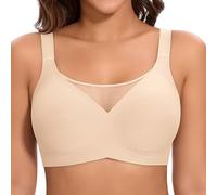 Cavotor Jelly Bras for Women Non Wired Comfort Support Gel Bra Seamless Lace Wireless T Shirt Soft Push Up Bralettes with Extender (Beige,XL)