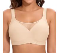 Cavotor Non Wired Bras for Women Seamless Push Up Bra T Shirt Soft Comfort Support Bras for Saggy Breasts Lace Wireless Bralettes with Bra Extender (Beige,M)