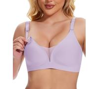 Cavotor Nursing Bras for Women Wireless Comfort Support Maternity Bra for Pregnancy & Breastfeeding Seamless Padded Lace Bralette with Extra Extender (Purple,XL)
