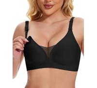 Cavotor Nursing Bras for Women Wireless Comfort Support Maternity Bra for Pregnancy & Breastfeeding Seamless Padded Lace Bralette with Extra Extender (Black,3XL)