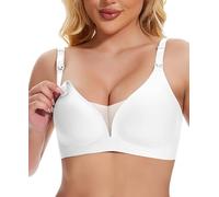 Cavotor Nursing Bras for Women Wireless Comfort Support Maternity Bra for Pregnancy & Breastfeeding Seamless Padded Lace Bralette with Extra Extender (White,S)