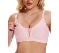 Cavotor Nursing Bras for Women Wireless Comfort Support Maternity Bra for Pregnancy & Breastfeeding Seamless Padded Lace Bralette with Extra Extender (Pink,XL)
