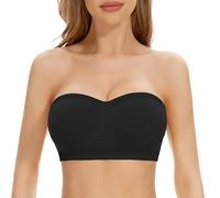 Cavotor Strapless Push Up Bra for Women Bandeau Bra Padded Stay Up Non-Slip Silicone Supportive Strapless Bras for Bigger Bust Non Wired Comfort Bralette (Black,XL)