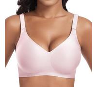 Cavotor Women Seamless Bra Non Wired Push Up Support Bras for Saggy Breasts Wireless T Shirt Soft Comfort Ladies V Neck Padded Bralettes with Extender (Pink,L)