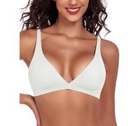 Cavotor Womens Triangle Bras Comfortable No Underwire Sexy Plunge Unlined Bralette Pull On Bra V Neck Seamless Soft Everyday Tshirt Bras with Smooth Back (White,M)