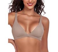 Cavotor Womens Triangle Bras Comfortable No Underwire Sexy Plunge Unlined Bralette Pull On Bra V Neck Seamless Soft Everyday Tshirt Bras with Smooth Back (Dark Beige,L)