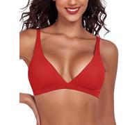 Cavotor Womens Triangle Bras Comfortable No Underwire Sexy Plunge Unlined Bralette Pull On Bra V Neck Seamless Soft Everyday Tshirt Bras with Smooth Back (Red,M)